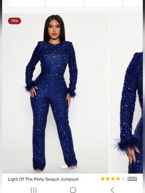 Fashion Nova Light Of The Party Sequin Jumpsuit, Large NWT